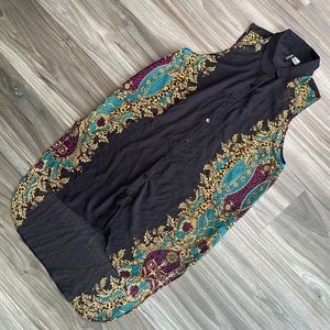 H&M High-Low Paisley Print Button Up Dress/ Top